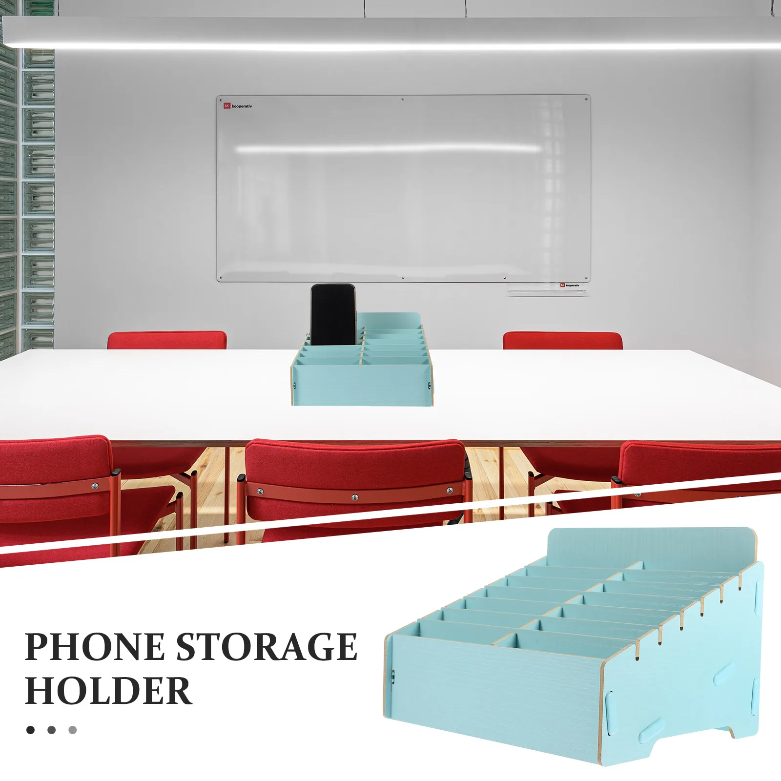 

14 Compartments Mobile Phone Storage Box Sky-blue Wood Classroom Organizer Cell Phone Holder Desk Stationery Storage