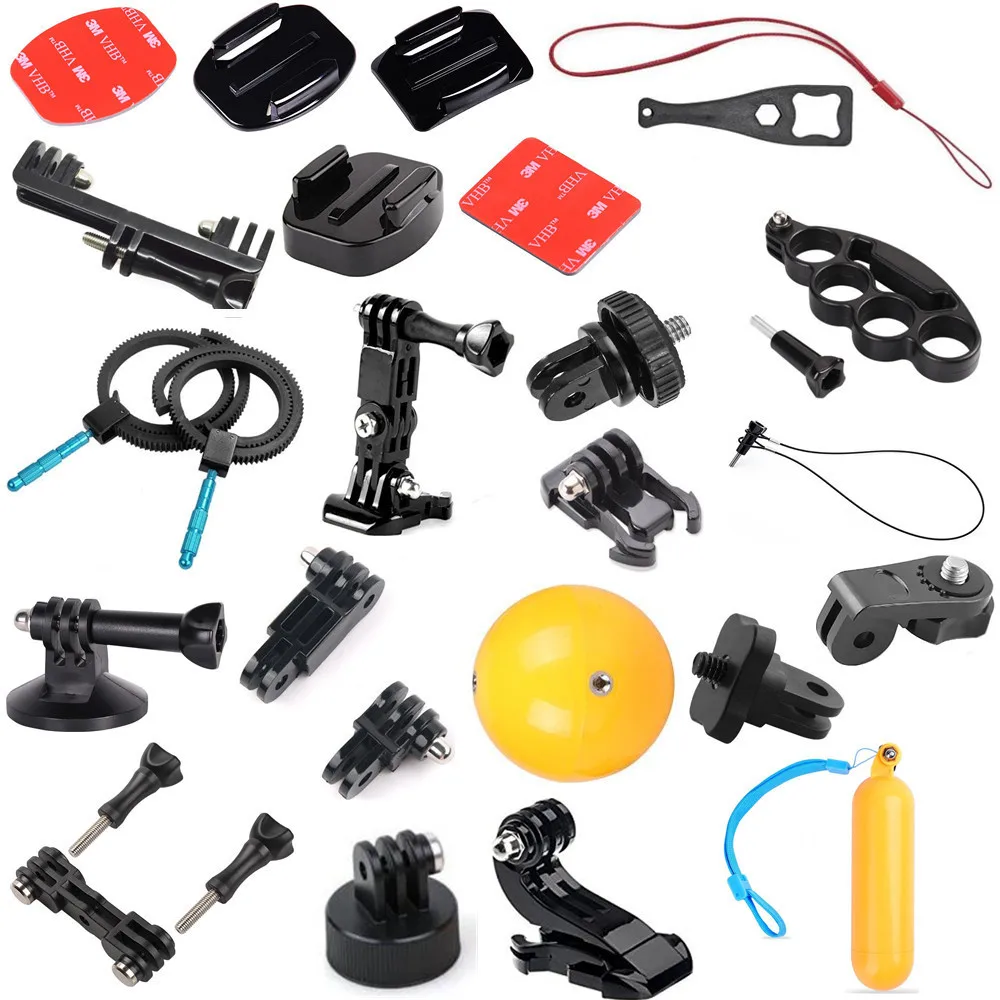

Action camera adapter set J-shaped base adapter, long screw holder, selfie five-finger ring, universal accessories.