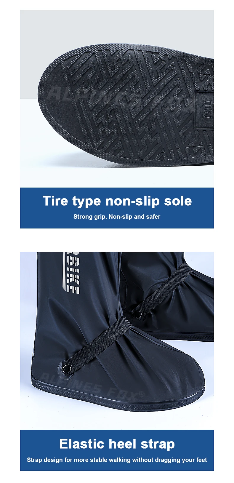 Motorrad-Regenstiefel mit hohem Schlauch, wasserdicht, reflektierend, rutschfest, für Motorrad, Radfahren, Fahrrad, wiederverwendbares Schutzzubehör – Detail 15