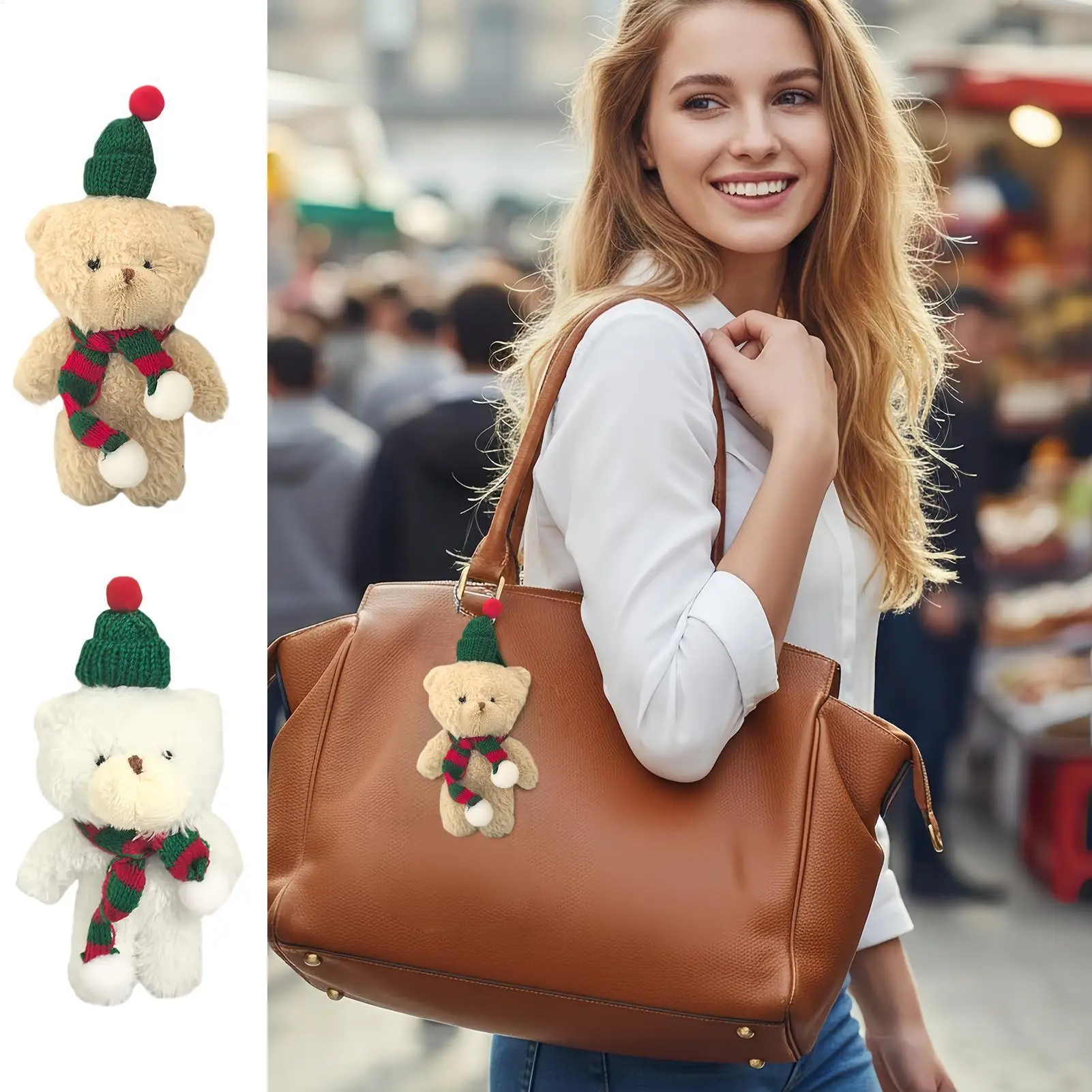 Purse Charm Soft Bear Backpack Decorations Plush Doll Pendant With Scarf And Hat For Kids Adults Boys Girls Birthday Graduation