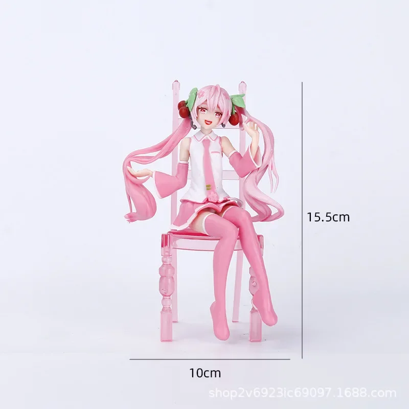 1PCS Pink Hatsune Miku Figure Model Two-Dimensional Animation PVC Virtual Singer Doll Car Ornament Anime Figure With chair