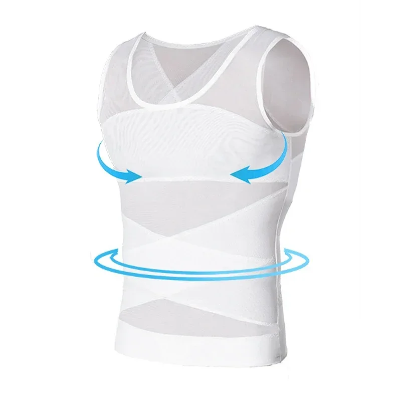 Chest Compression Vest Men Gynecomastia Body Shaper Posture Corrector Slimming Waist Control Tummy Trimmer Mesh Tops Large Size