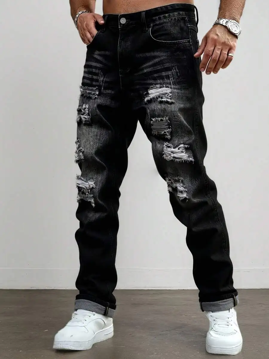Men's Jeans, Men's Slim Fit Ripped Jeans, Men's Skinny Jeans, Stylish Straight Leg Comfortable Casual Jeans, Men's Jeans