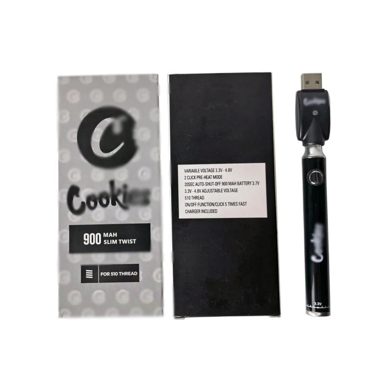 5-50pcs Cookie Battery 900mAh Bottom Spinner 3.3-4.8V Preheat VV Cartridge Vape Batteries For EGO 510 Thread CBD Cartridge