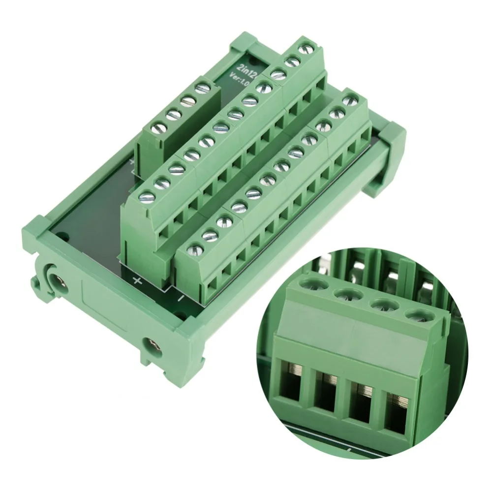 12 Position DIN Rail Mount Interface Module 2 in 12 Out Screw Terminal Block Power Distribution Module