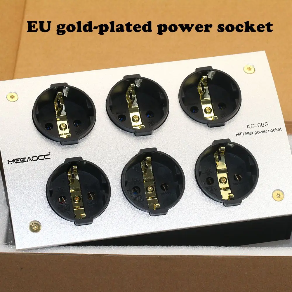 High end HiFi Meeaocc AC-60s EU plug, gold-plated strip plug, 6-position socket, aluminum alloy audio filter cable tray box