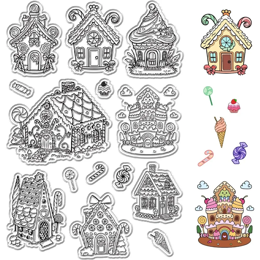 Dessert House Clear Stamps Ice Cream Cake Sweets Reusable Background Postmark Transparent Silicone Stamp Seals for Journaling