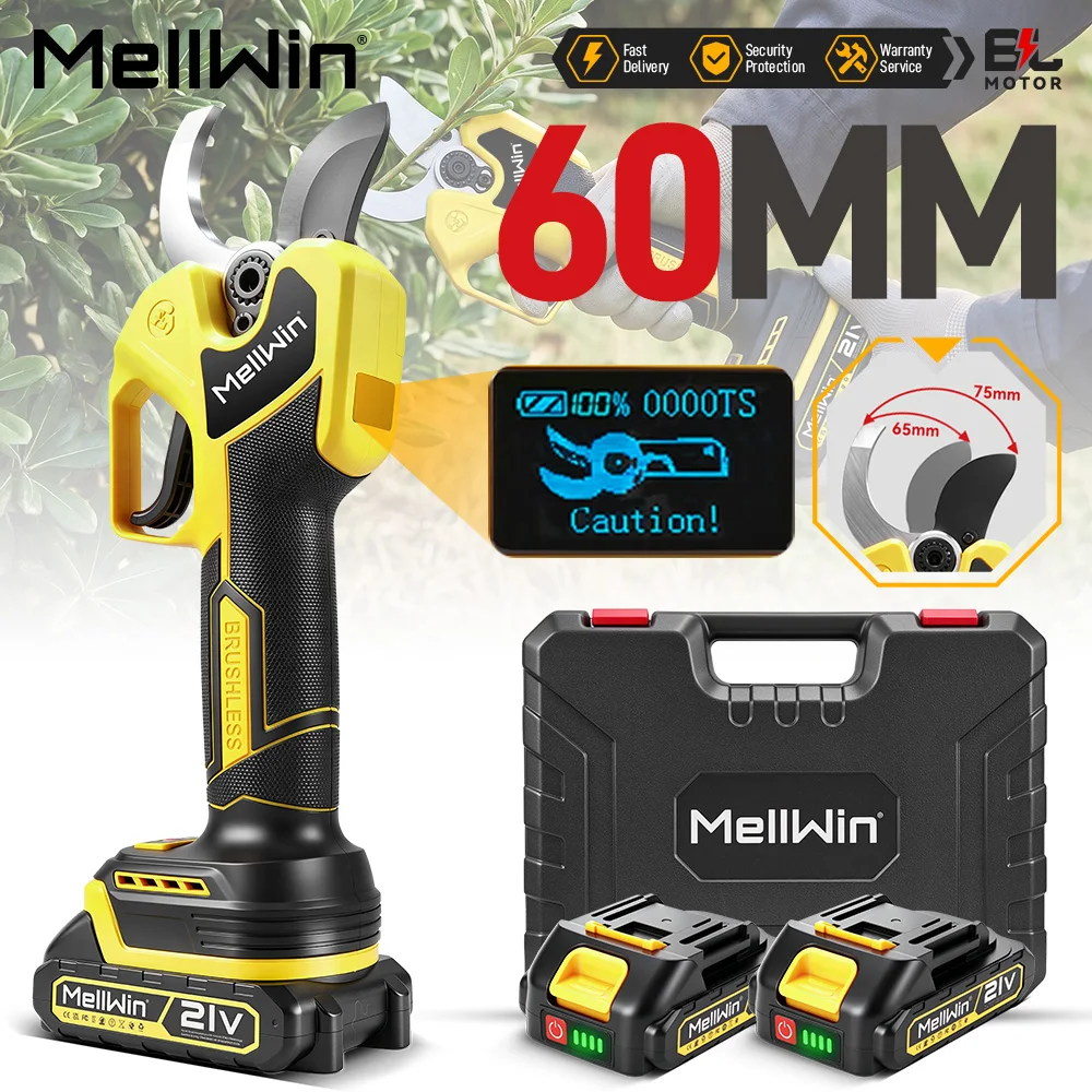 MELLWIN 60MM Bürstenlose Akku-Elektroschere Garten-Baumschere Astschneider für Makita 18V Akku