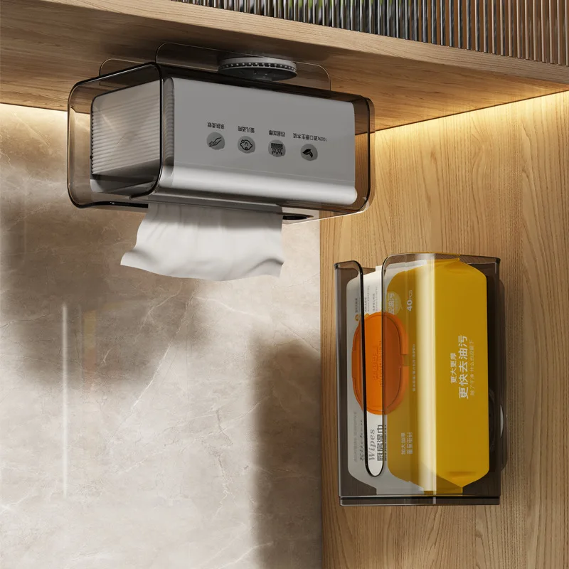 

Suction Cup Tissue Box Punch-free Wall Mounted Paper Towel Holder Paper Boxes Kitchen Bathroom Toilet Accessories Home Storage