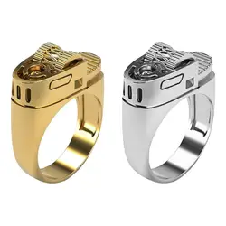 Creative Lighter Shape Finger Rings Best Gift For Smokers New Retro Fashion Gold Plated Rings For Men  Alloy Jewelry Accessories