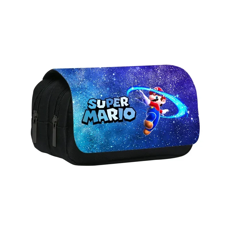 Anime Super Mario Bros Canvas Pencil Fashion Large Capacity Double Pen Bag School Supplies Stationery Storage Box Birthday Gifts