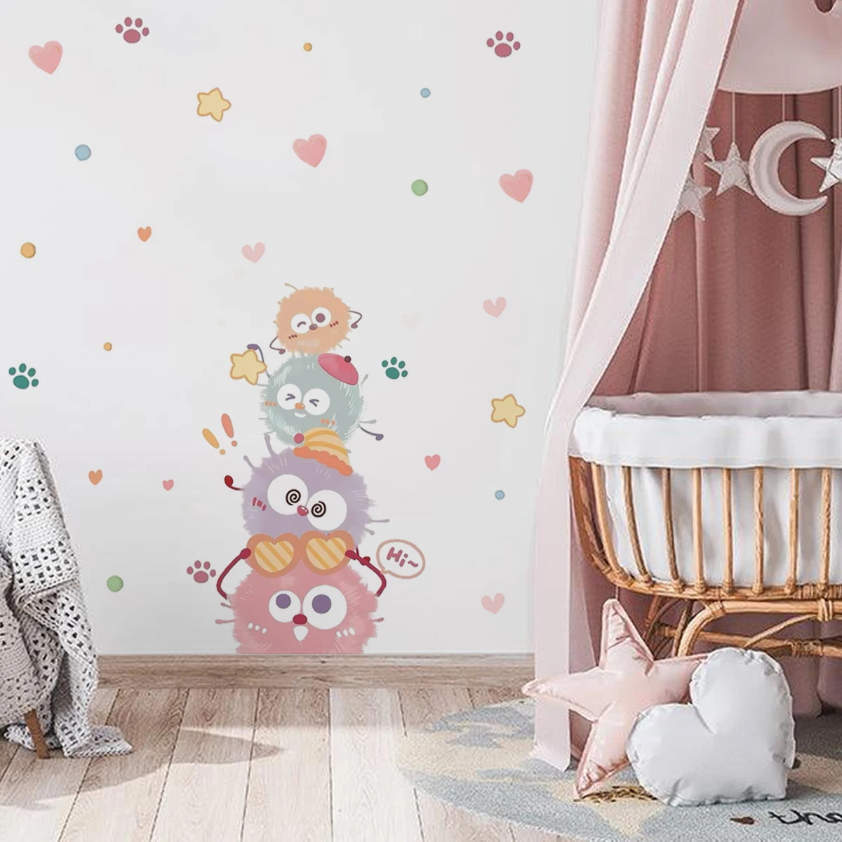 สติ๊กเกอร์ติดผนังลายการ์ตูนสัตว์น่ารักขนฟู ลายอุ้งเท้ารูปหัวใจ สำหรับตกแต่งห้องเด็ก ห้องนอน ห้องนั่งเล่น ของตกแต่งบ้าน