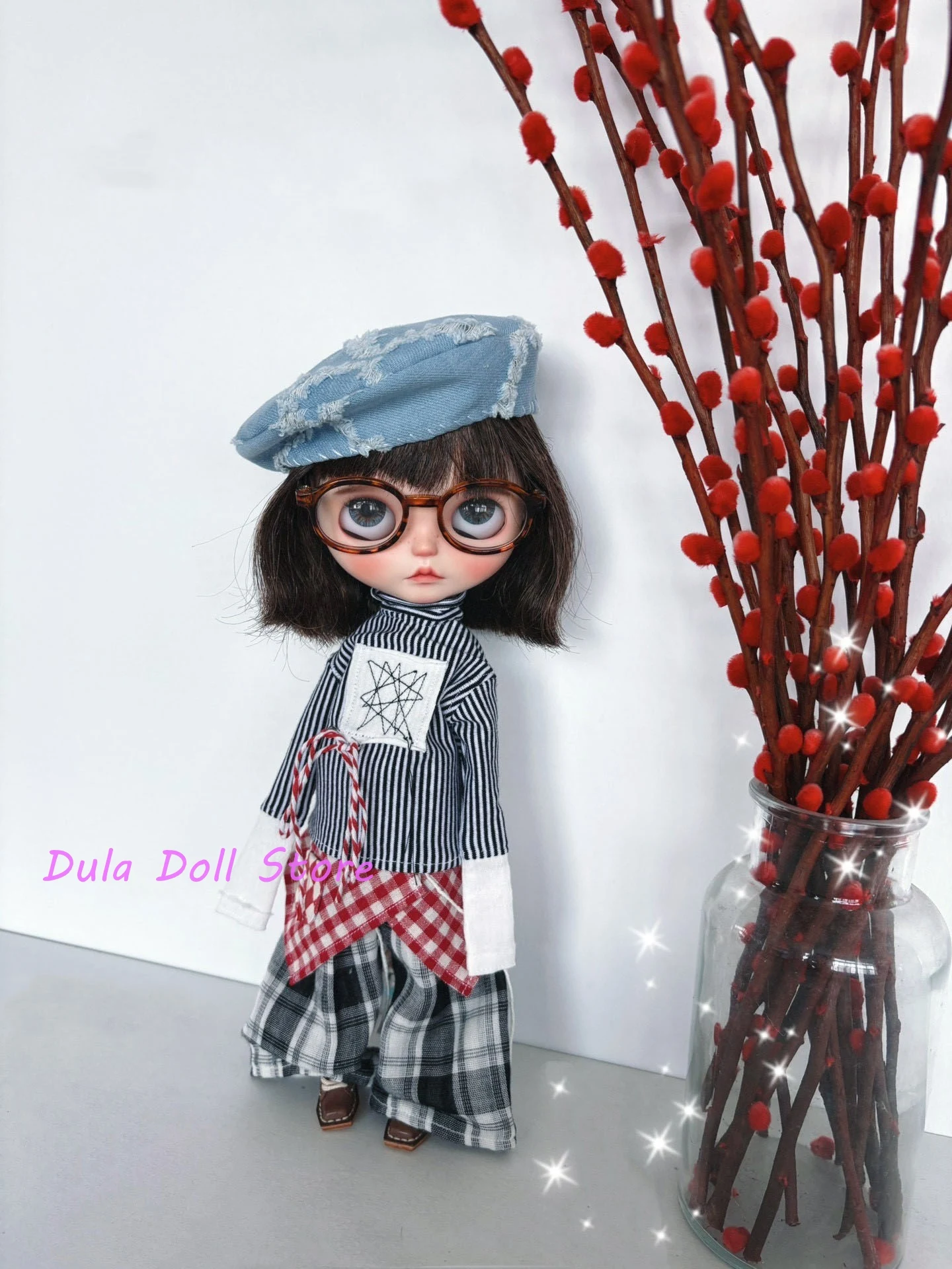 

Dula Doll Clothes Street Corner Cool Girl Plaid Striped Suit Blythe ob24 ob22 ICY JerryB 1/6 Doll Accessories