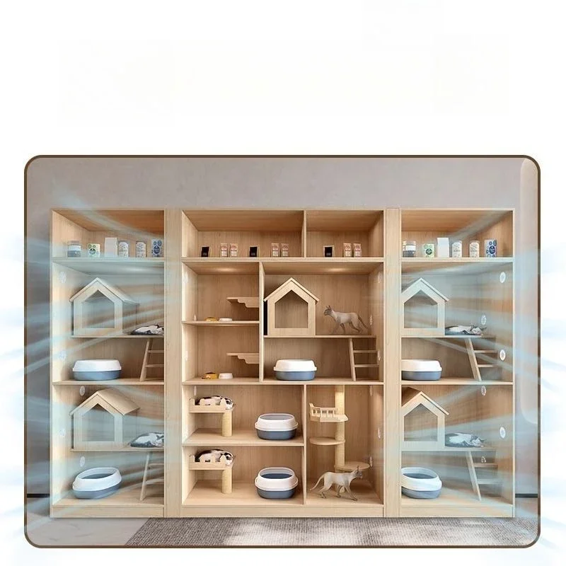 

Cat villa house household solid wood interior large free space cat climbing frame integrated
