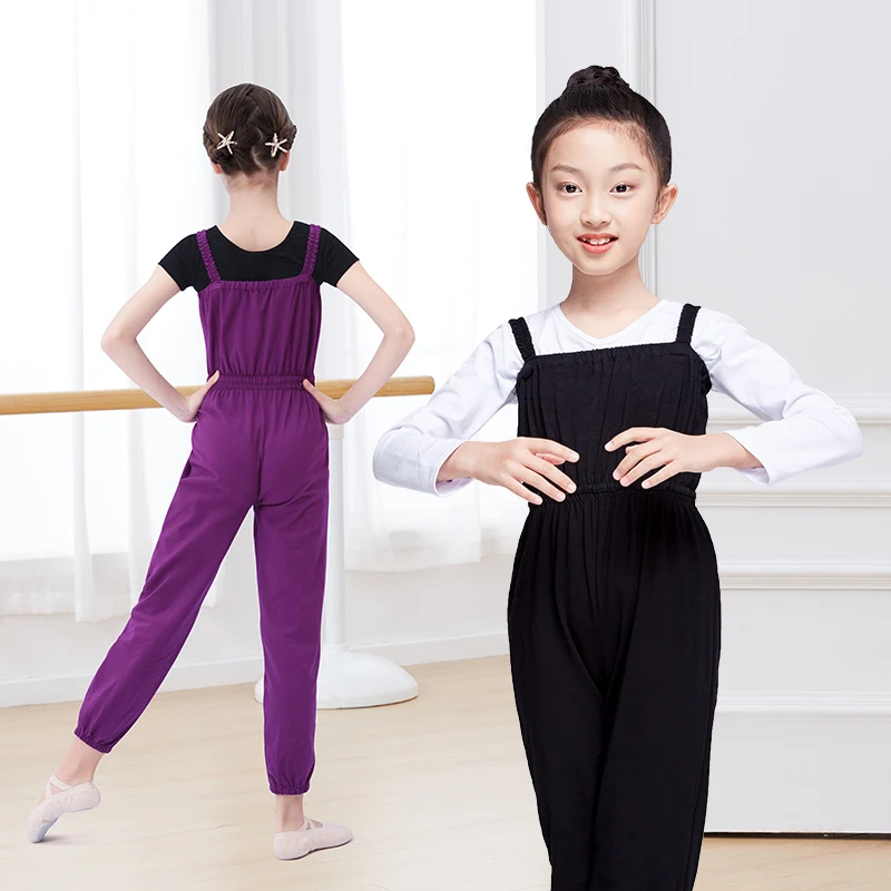 Girls Ballet Pants Dance Overalls Kids Cotton Camisole Jumpsuit Loose Long Pants Dance Pants Sports Running Fitness Yoga Pants