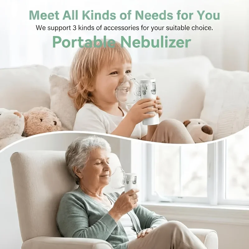 Mini Portable Soundwave Technology Mesh Nebulizer Low Noise Cool Mist Inhalator, One Button Operation, Complete Accessories Set, Lightweight Pocket Size Breathing Treatment Device for Whole Family Daily Use