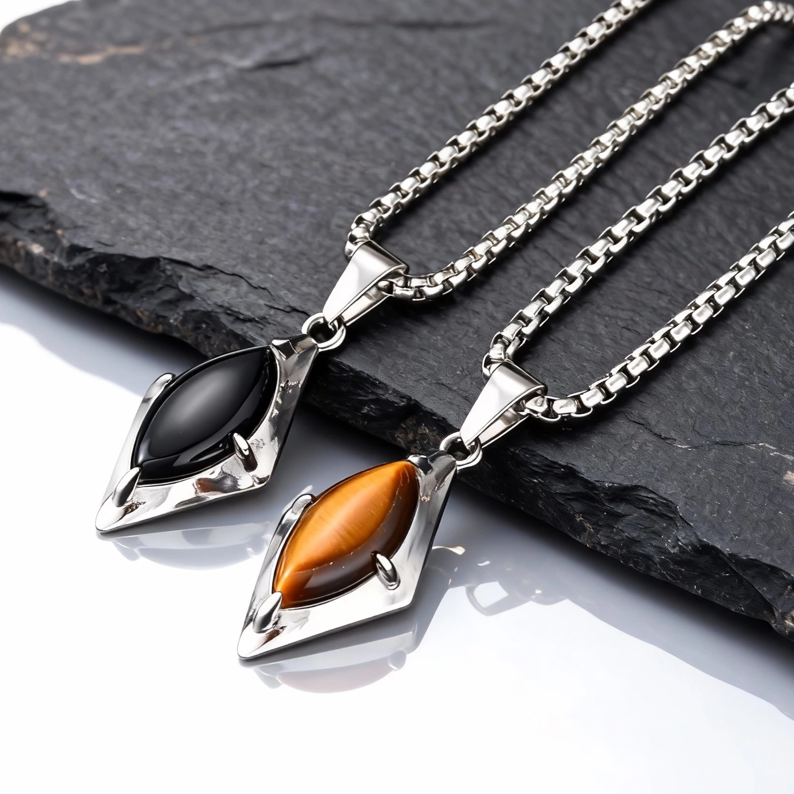 Trendige Geometrie-Halskette für Männer, hochwertige Edelstahl-Naturstein-Anhänger-Halskette, Geburtstagsgeschenk für Ehemann, Vater, ihn – Detail 4