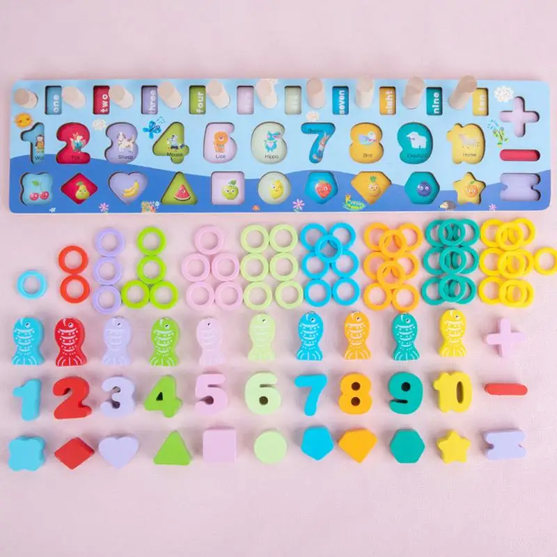 Number Matching Puzzle Number Shapes Counting Board 5 In 1 Puzzle Board Shape Color Recognition Toy Preschool Learning Toys For