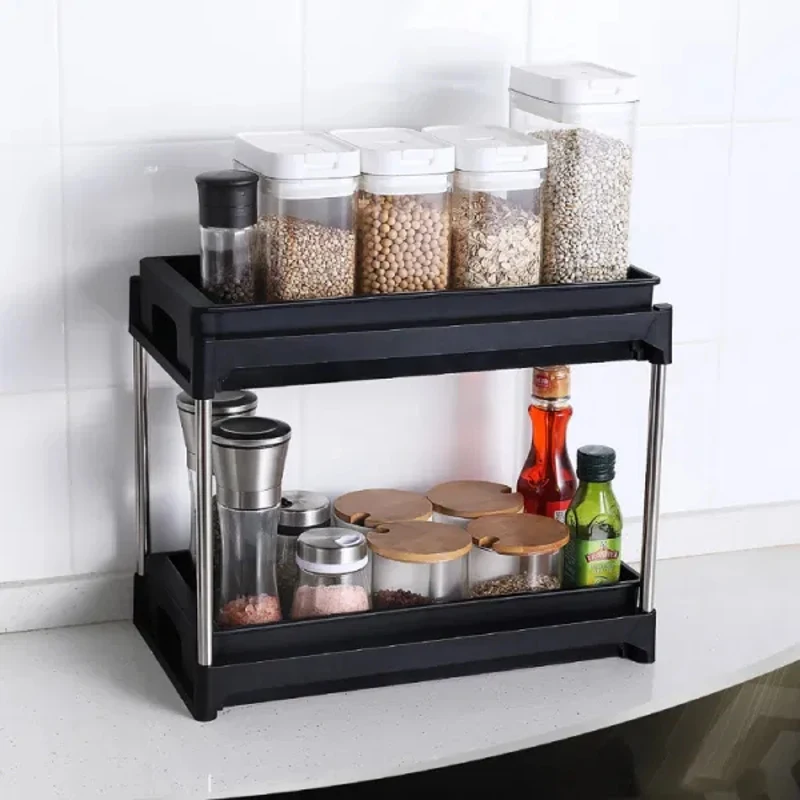 

2-layer Kitchen Countertop Storage Rack Kitchen Dishes Spices Cutlery Holder Bathroom Bedroom Kitchen Storage Supplies