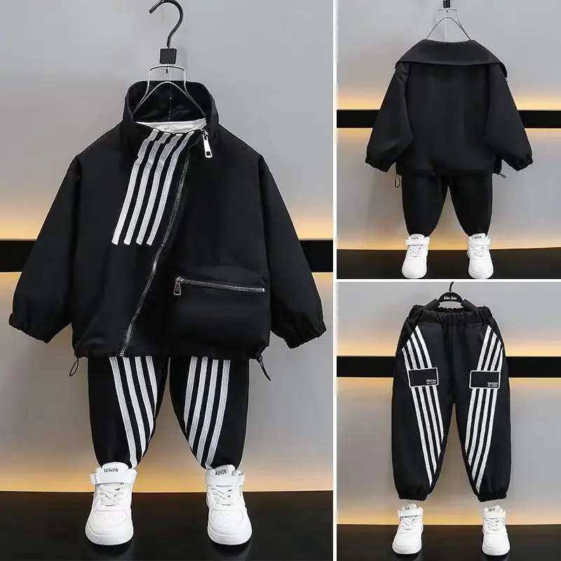 

stripes set for boys spring kids sports long sleeve autumn zipper cardigan two-piece pants set for children assault jacket