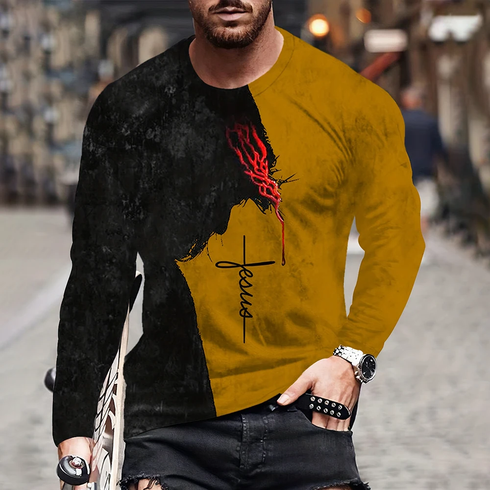 Moda jesus cruz padrão t camisa para homem 3d leão impressão manga