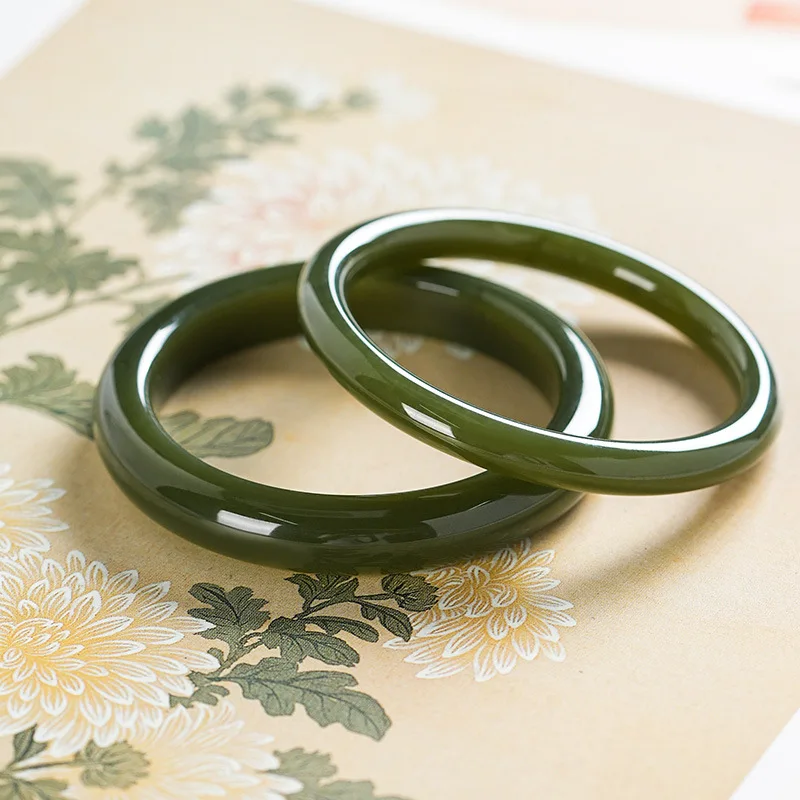 

Ювелирные изделия из натурального нефрита Хэтянь, темно-зеленый женский браслет