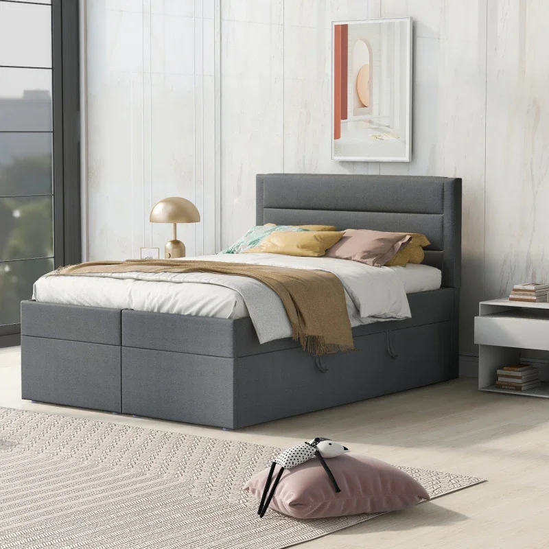 Full Size Upholstered Platform Bed with Storage Underneath,Suitable for Bedrooms ,Gray