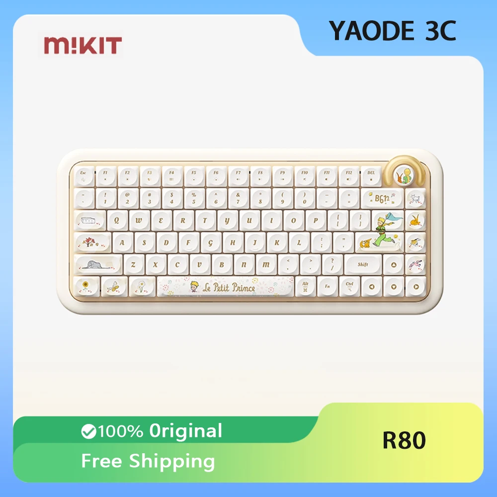 Mikit Prince R80 Mechanical Keyboard Wireless Bluetooth 3 mode Hot Swap RGB Ergonomics Customized Gaming Keyboard Office Gift