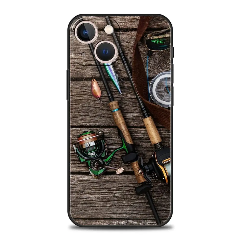 Phone Case For iPhone 16 15 14 13 12 11 Pro Max XS X XR SE 7 8 Plus Soft Silicone Black Cover Funda Luxury Carp Fishing Fish