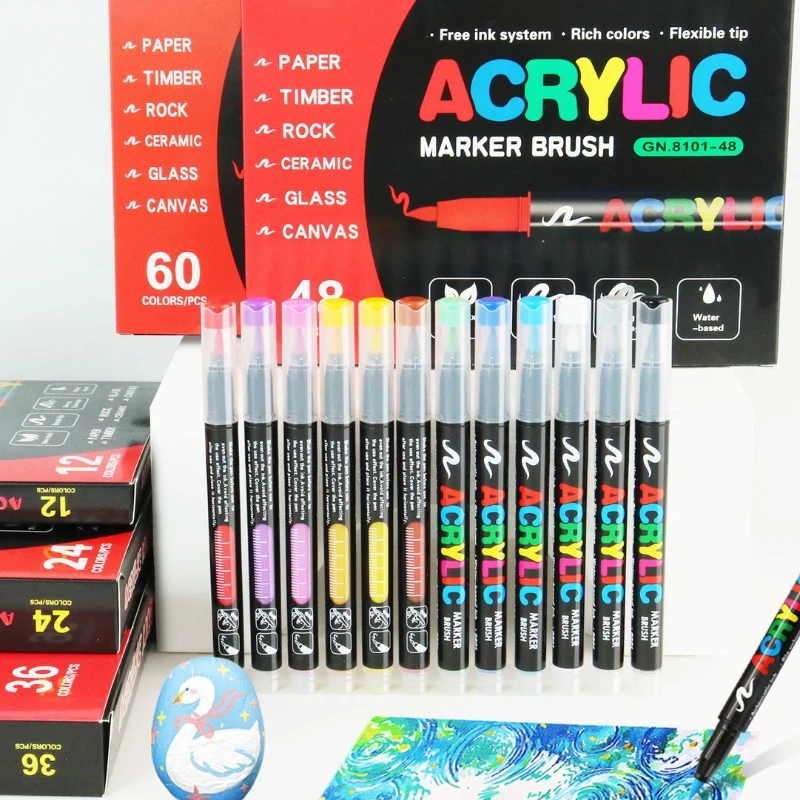 12/24/36/48/60/72 Color Straight Liquid Marker Set Soft Head Color Opaque Special for Art Students for DIY Painting