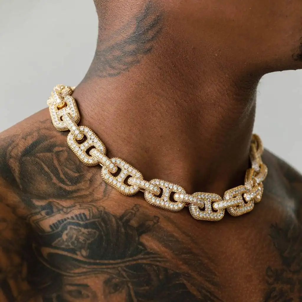 

New Miami 19mm Big Box Clasp Cuban Link Necklace Charm Brass 18K Gold Plated Iced Bling CZ Zircon Men's Women Hip Hop Jewelry