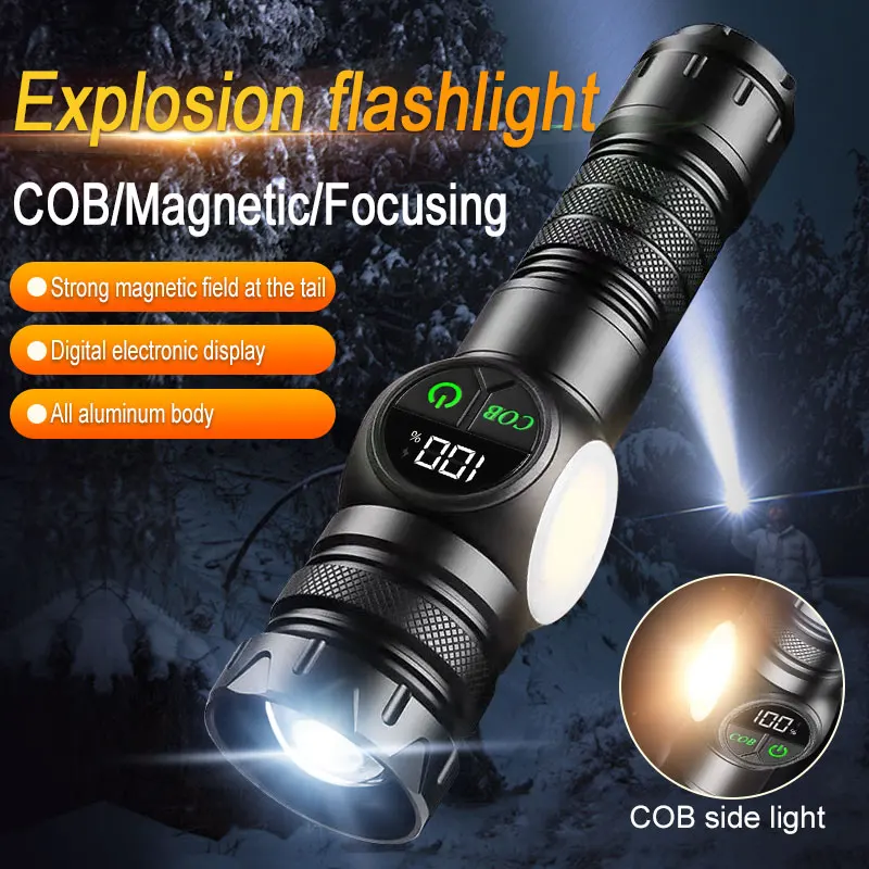 

Super Bright Long Shot Flashlight High Power LED Portable Telescopic Zoom Torch Built-in Battery Lighting USB Rechargeable