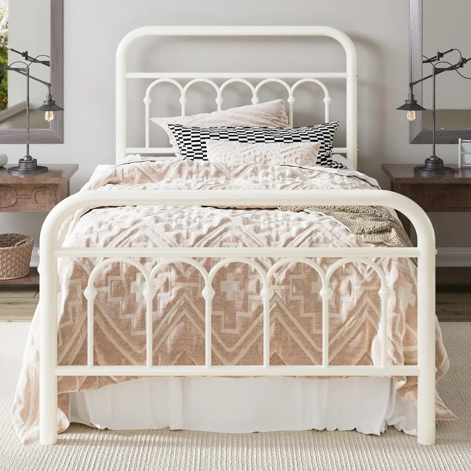 Twin Size Metal Platform Bed Frame Victorian Curved Headboard Footboard 14 Inch Slats No Box Spring, Customized