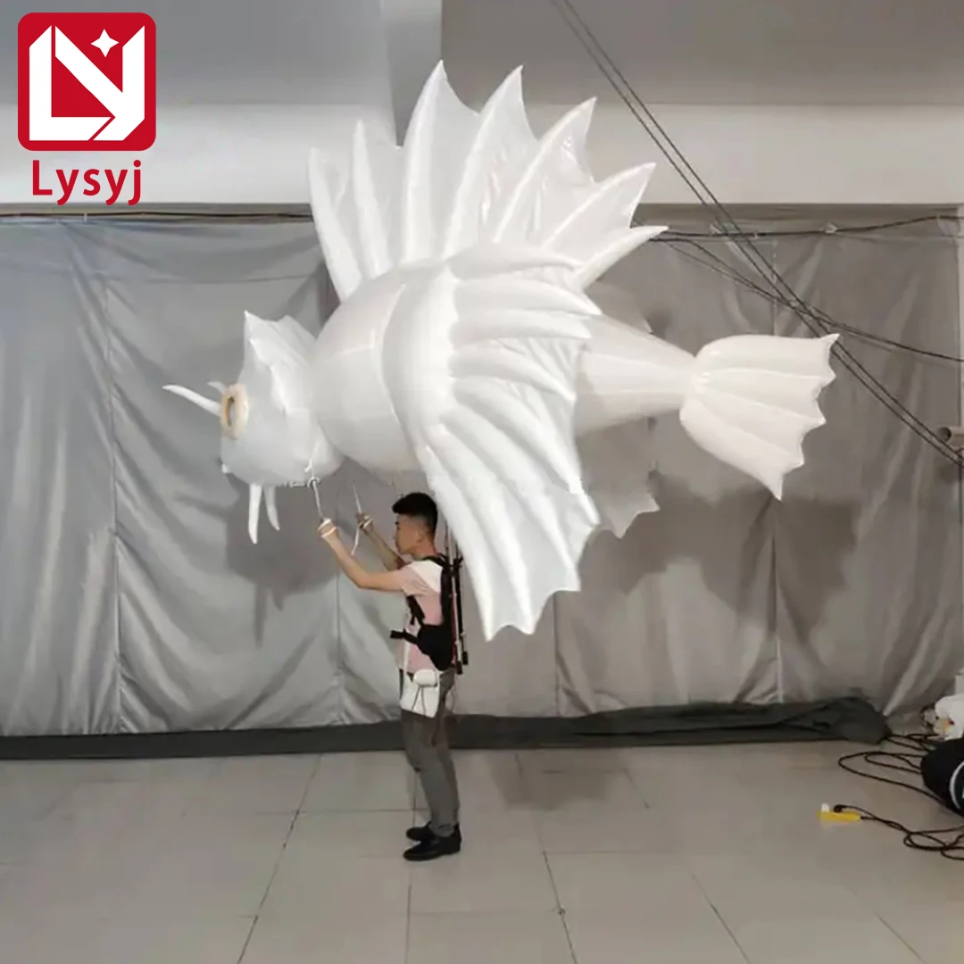 2M Inflatable Fish Puppet Air Blow Parade Walking Performance Props White LED Light Theme Park Event Advertising for Kids Toys