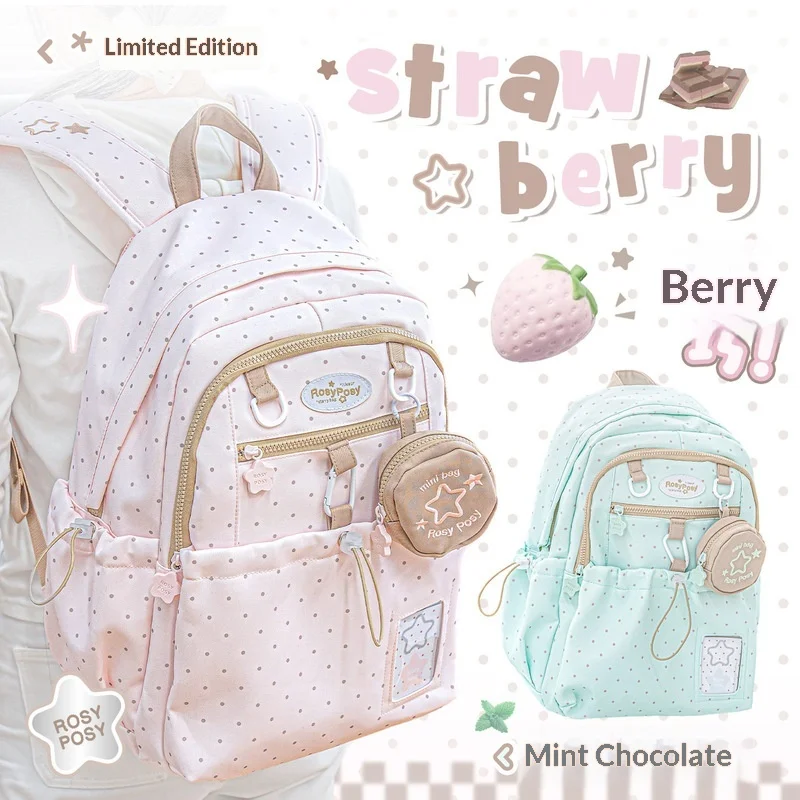 

RosyPosy Polka Dot Drawstring Backpack Cute Lightweight Student Backpack With Mini Pouch For Teen Girls Daily School Casual Use
