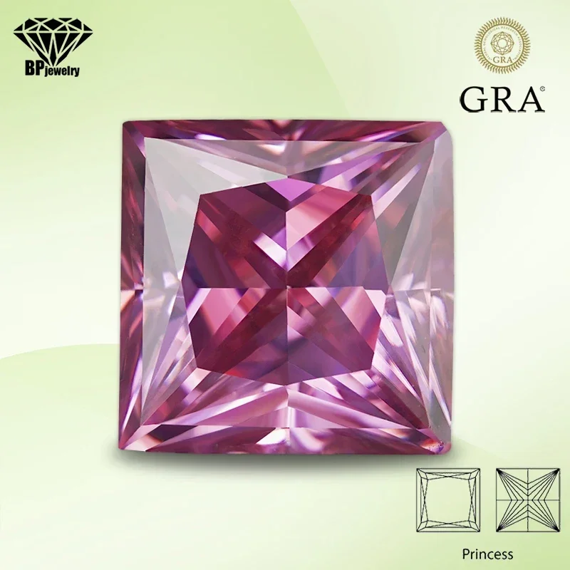 

Moissanite Stone Princess Cut Pink Color Gemstone Lab Created Heat Diamond for DIY Jewelry Making Materials with GRA Certificate