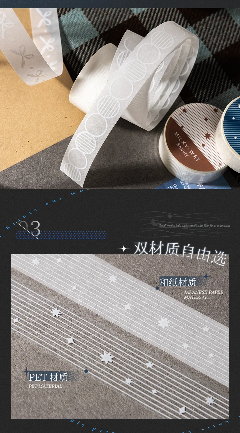 Journal GO 1,5 cm x 2 m Starry River Washi Tape Aufkleber für Collage, Junk Journal, Scrapbooking, Dekoration, Masking Tape, Schreibwaren – Detail 4