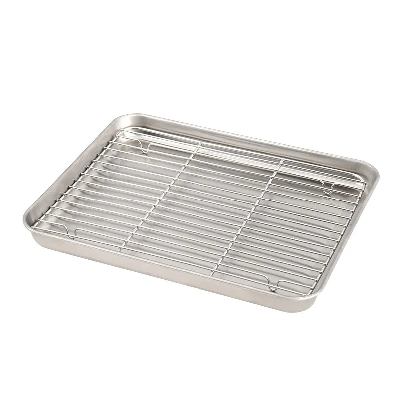 Stainless Steel Square Food Service Tray Nonstick Bakeware Fruit Cookie Bread Plate Kitchen Organizer Storage Container Utensils