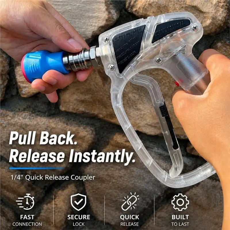 B50C Pressure Washer Gun 2Pcs Stainless Steel Spray Nozzles Silicone With 1/4