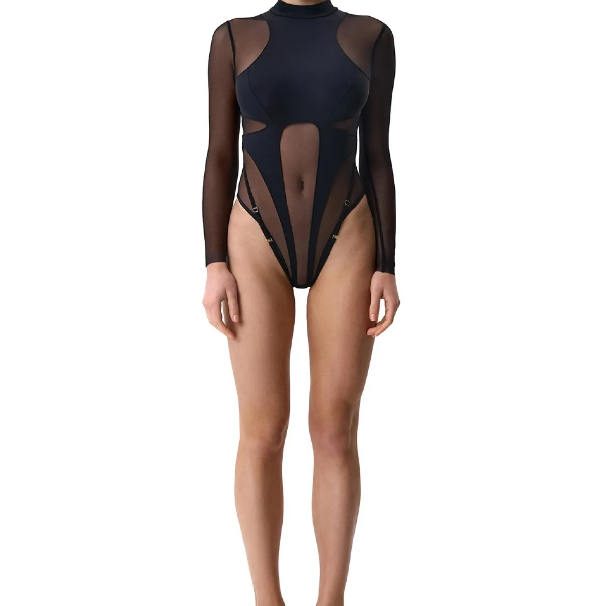 Ellolace ポルノセクシーな大人の女性のボディスーツ官能的な長袖タンクメッシュワンピースエロベビードールシースルー衣装女性のための