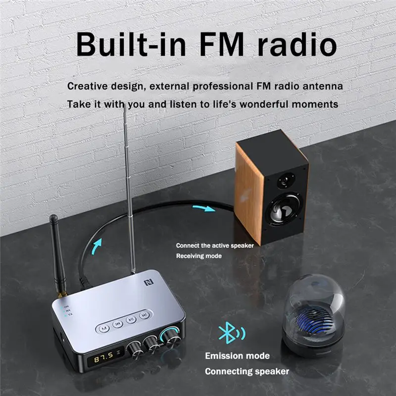 

[A75T] NFC Digital Display Bluetooth Adapter Bluetooth 5.1 Audio Receiver Transmitter FM Radio Singing 4 in 1 NFC Audio Adapter