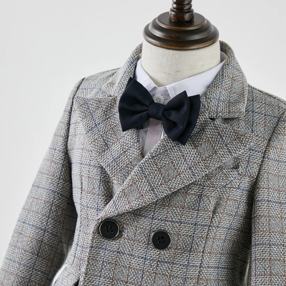 Children England Style 3Pieces/Set Jacket Pants Bowtie Photography Suit Flower Boys Ceremony Costume Kids Evening Wedding Dress