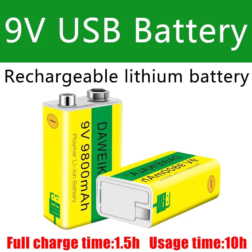 9V Battery Rechargeable battery 9800mAh USB Battery 9v lithium for Multimeter Toy Remote Control Microphone Fast charging