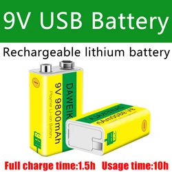 Batteria 9V batteria ricaricabile 9800mAh batteria USB 9v litio per multimetro giocattolo telecomando microfono ricarica rapida