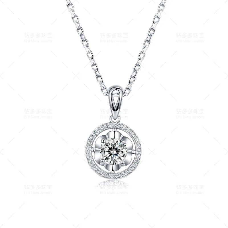 

Fashion S925 sterling silver set with 1 carat Moissanite imitation diamond pendant diamond necklace for women