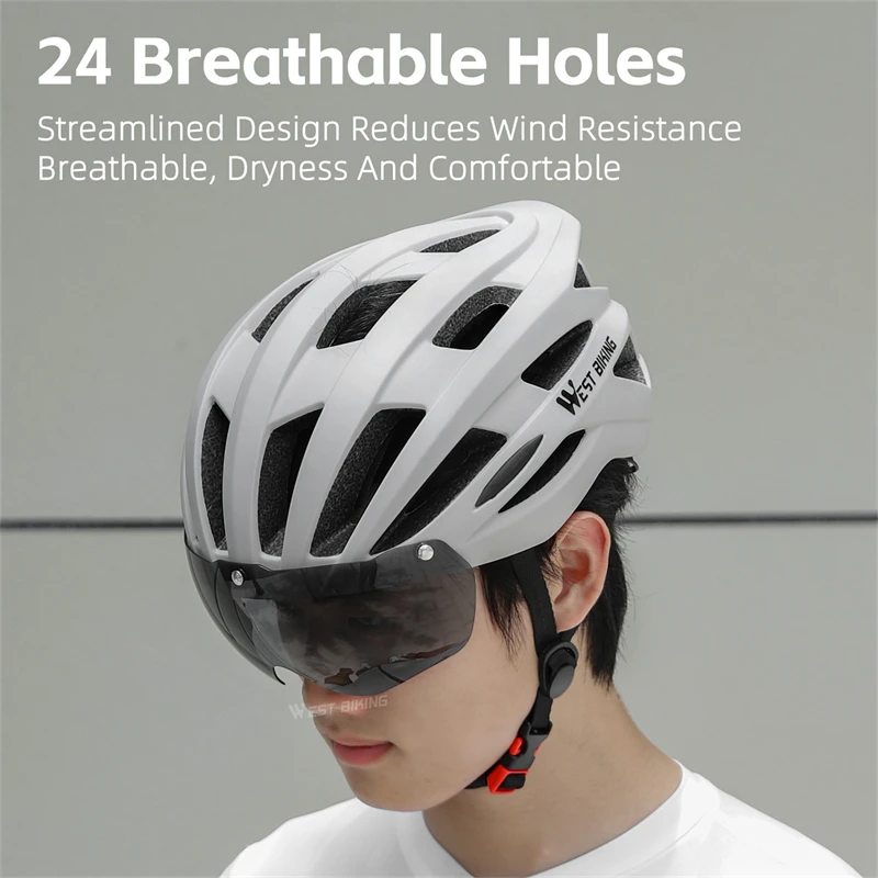 WEST BIKING Photochromic Goggles Bicycle Helmet Integrated Breathable Magnetic Lens Sports Motorcycle Helmet Cycling Equipment