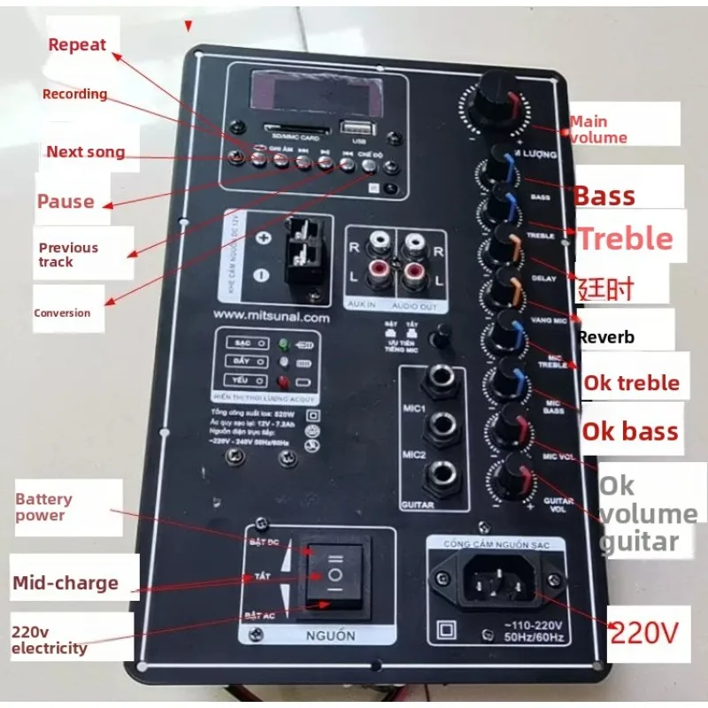 High Power Bluetooth Audio Amplifier Board, 12V Battery Speaker Motherboard for 8-18 Inch Speakers