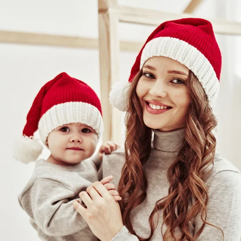 Gorro de punto con pompón para niño y adulto, gorro suave de Papá Noel, regalo de fiesta de año nuevo, decoración de Navidad, 2024