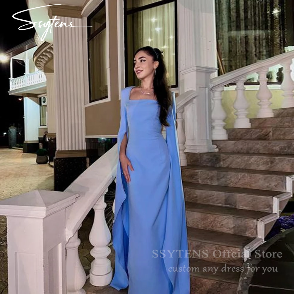 

SSYTENS Flare Long Sleeves Saudi Arabia Mermaid Prom Gowns Vestidos Wedding Sexy Squqre Neck Mermaid Evening Dresses فستان سهرة