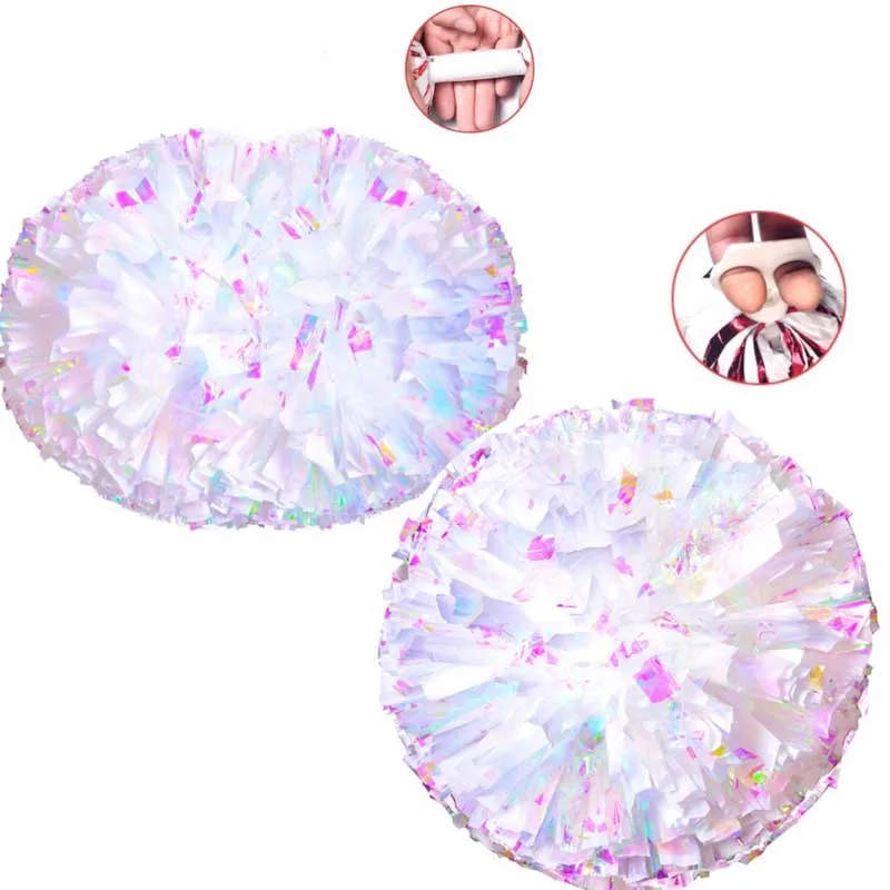 

2pcs Rainbow Flower Ball Metallic Cheerleader Pom Poms Cheerleading Pompoms Cheer Pom Majorettes Bouquet Plastic Handles